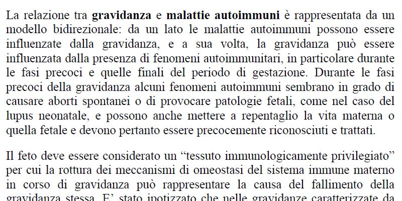 Testo su relazione tra gravidanza e malattie autoimmuni